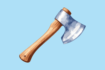 Clean Vector Axe with Wooden Handle on Soft Blue Watercolor Background