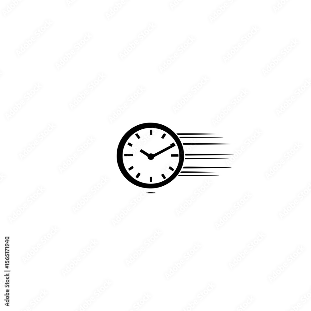Poster analog clock icon with dynamic motion effect vector symbol for fast time and quick schedule