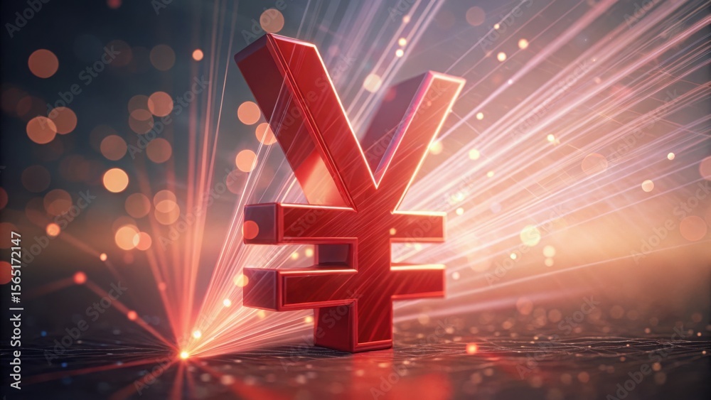 Poster closeup of red yuan sign with light flare in gigapixel quality