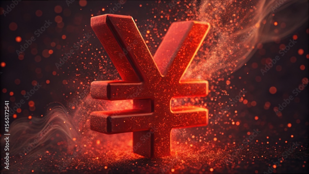 Poster Closeup of Red Yuan Sign with Particles in Dynamic Background