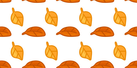 Seamless Autumn Leaves Pattern. Seamless pattern with cartoon orange and yellow autumn leaves on white background. Flat style illustration.