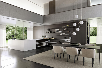 Modern luxury kitchen interior design in minimal style