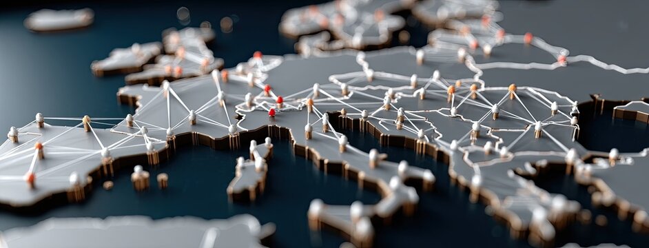 Map highlights connections across Europe, emphasizing digital networking and collaboration in the European Union on a dark blue background