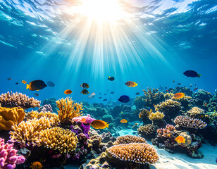 Obraz premium Vibrant Coral Reef with Tropical Fish 