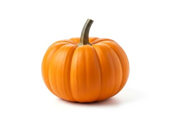 Obraz premium Single Orange Pumpkin on White Background - A vibrant orange pumpkin sits on a pure white background, perfect for autumnal themes and fall harvest imagery