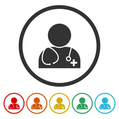 Doctor icon. Set icons in color circle buttons