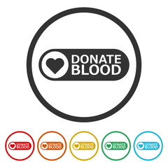 Donate blood icon. Set icons in color circle buttons