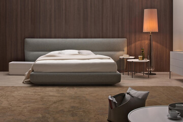 Modern luxury bedroom interior in minimal style
