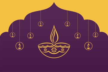 Happy Diwali banner with hanging diya or lamp vector image