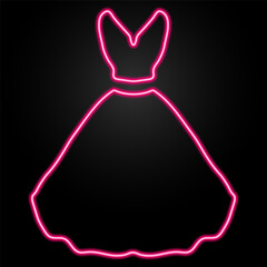 wedding dress neon sign, modern glowing banner design, colorful trend of modern design on black background. Vector illustration.