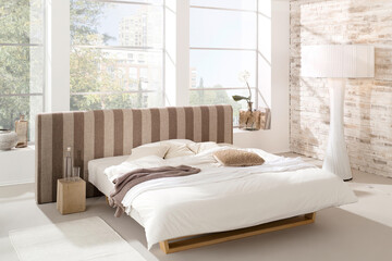 Modern luxury bedroom interior in minimal scandinavian style