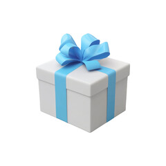 Brown gift box wrapped with elegant blue ribbon and decorative bow isolated on white background