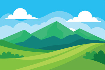 Serene Mountain Landscape Rolling Hills and Clear Blue Sky Illustration