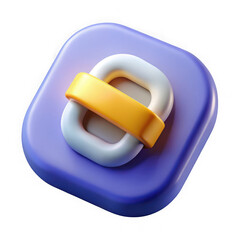 Purple square with linked white and yellow rings abstract