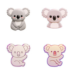 Naklejka premium Cute cartoon koala illustrations in various poses and colors 