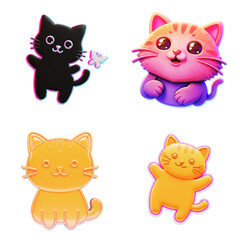 Obraz premium Cute cartoon cats playing with butterfly and smiling in bright colors 
