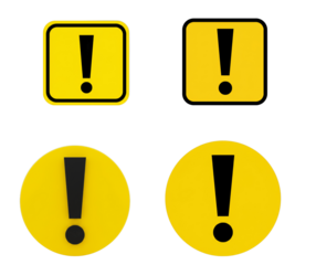 Collection of attention grabbing yellow warning signs with exclamation marks