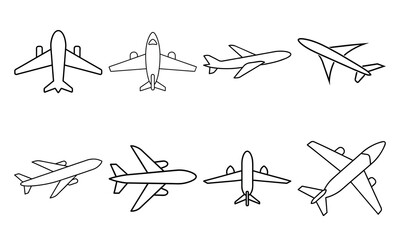 Minimalist Airplane Line Art Vector Icons Collection for Airline, Jet, and Sky Travel Concepts