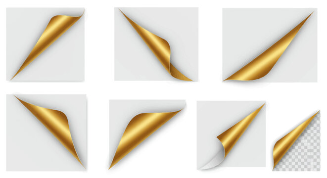 Golden Paper Corners Peeling Back Revealing Metallic Shine and Texture