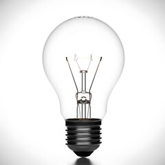An incandescent lightbulb with a clear glass enclosure on a white background, Old-fashioned bulb with a coiled filament and a black base for a vintage or industrial look