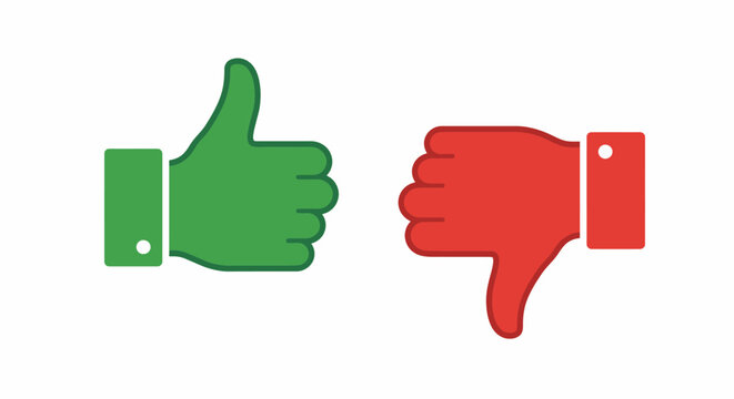 Green Thumbs Up and Red Thumbs Down Icons Representing Approval and Disapproval.