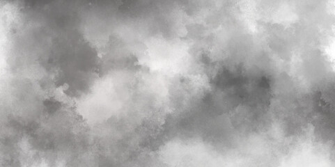 Abstract white and gray isolated cloud cumulus clouds. Gray aquarelle painted realistic fog or mist smoky textured canvas design. White and ash messy wall stucco texture background.	