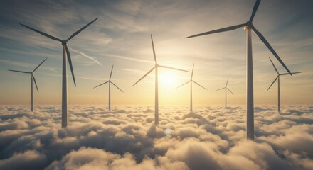 Wind Turbines Above the Clouds at Sunrise
