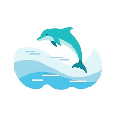 Fototapeta premium Dolphin leaps over the waves in a delightful vector, A marine mammal's joyous bound captured in a vibrant and minimalist artistic style