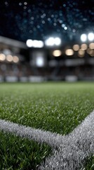 Naklejka premium A vibrant soccer stadium comes alive at night with bright lights and a starry sky, capturing the essence of thrilling matches in progress