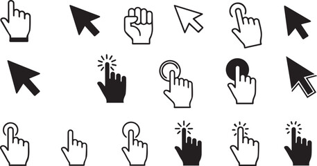 Cursor and Hand Click Icons: Pointer, Tap & Interaction Symbols Set

Digital Interface Elements: Mouse Arrow, Finger Gestures & Touch Icons
