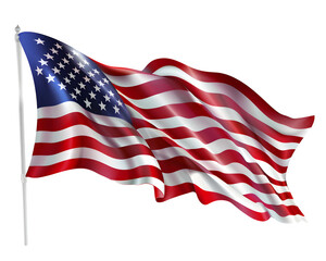Obraz premium High-Definition USA Flag Blowing Left to Right with Smooth Fabric Detail Isolated to Transparent Background