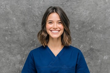 An unedited image shows a biracial female doctor at a hospital wearing a stethoscope and smiling