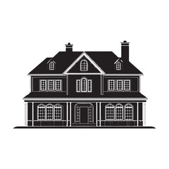 Large luxury house silhouette, Elegant Black House with White Accents, Home silhouette, houses black icons isolated on white background. Vector illustration