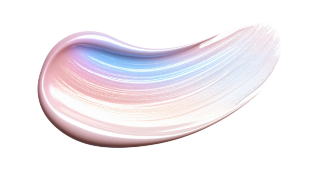 Pearlescent makeup brush stroke with creamy, soft texture creating smooth, blended cosmetic effect against transparent background