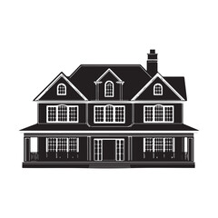 Large luxury house silhouette, Elegant Black House with White Accents, Home silhouette, houses black icons isolated on white background. Vector illustration