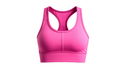 Close-up of a pink sports bra on a transparent background, perfect for showcasing fitness apparel designs