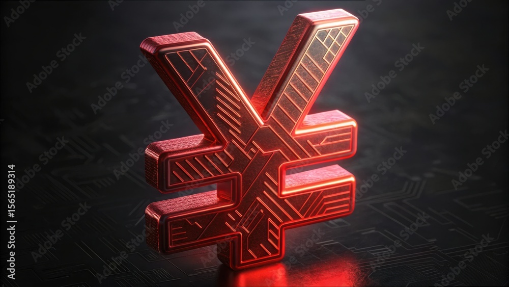 Poster Glowing Red Yuan Sign with Tech Patterns and Gigapixel Quality