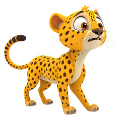 Adorable 3D Cartoon Cheetah Cub Character Wild Animal Mascot Design for Children Educational Content in PNG Generative AI