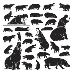 Hippopotamus Silhouette Vector Set with Multiple Hippo Poses and Designs
