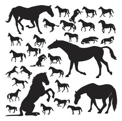 Horse Silhouette Vector Collection with Various Poses for Design and Illustration