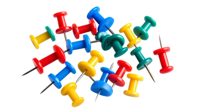 Colorful pushpins spread across transparent surface, marking pivotal points, highlighting key information, organizing workspace - Powered by Adobe