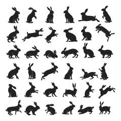 Rabbit Silhouette Vector Set – Bunny and Hare Black Silhouettes Collection