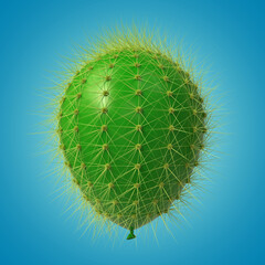 Green balloon covered with cactus prickles on blue gradient background