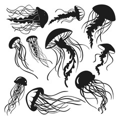 Jellyfish Silhouette Vector Set – Underwater Ocean Marine Animal Collection