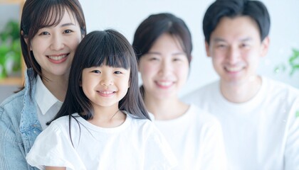 笑顔で並ぶ幸せな家族の温かい団らん風景