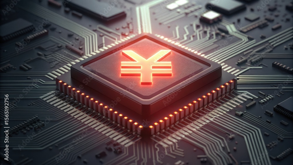 Poster Digital Chip Representing Virtual Yuan in Advanced Circuitry Design