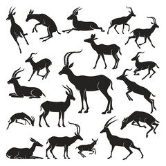 Antelope Silhouette Vector Set – Wildlife Animal Clipart Collection for Design and Illustration
