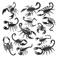 Scorpion Silhouette Vector Set – Dangerous Arachnid Clipart for Logos and Design Illustrations
