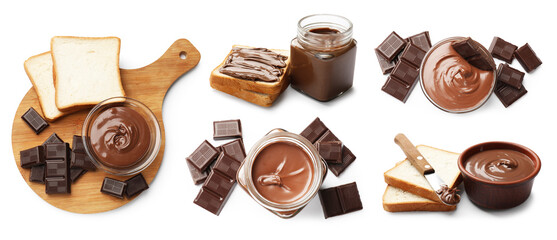 Sweet chocolate butter isolated on white, set