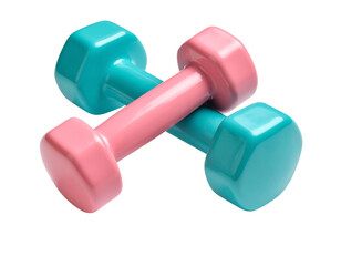 Pink and Teal Dumbbells with Realistic Shadows &ndash; Workout Transparent Background PNG Set